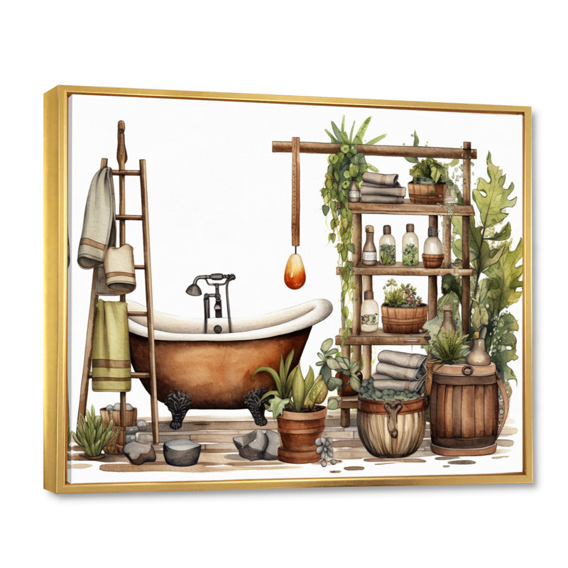 "Natural Bathroom Decor XXII", reproduction sur toile, H 30 po x l 40 po, Cadre flottant doré