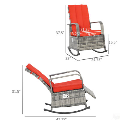 Outdoor Rocking Rattan Recliner,Red Rocker Chair