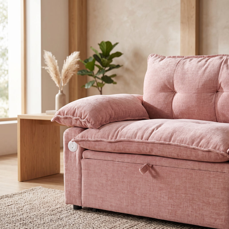 Canapé-lit coulissant en velours de 73 po, causeuse convertible avec matelas caché, conception peu encombrante, Rose