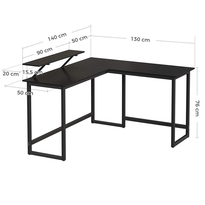 Evelin L-Shaped Metal Base Writing Desk, Black