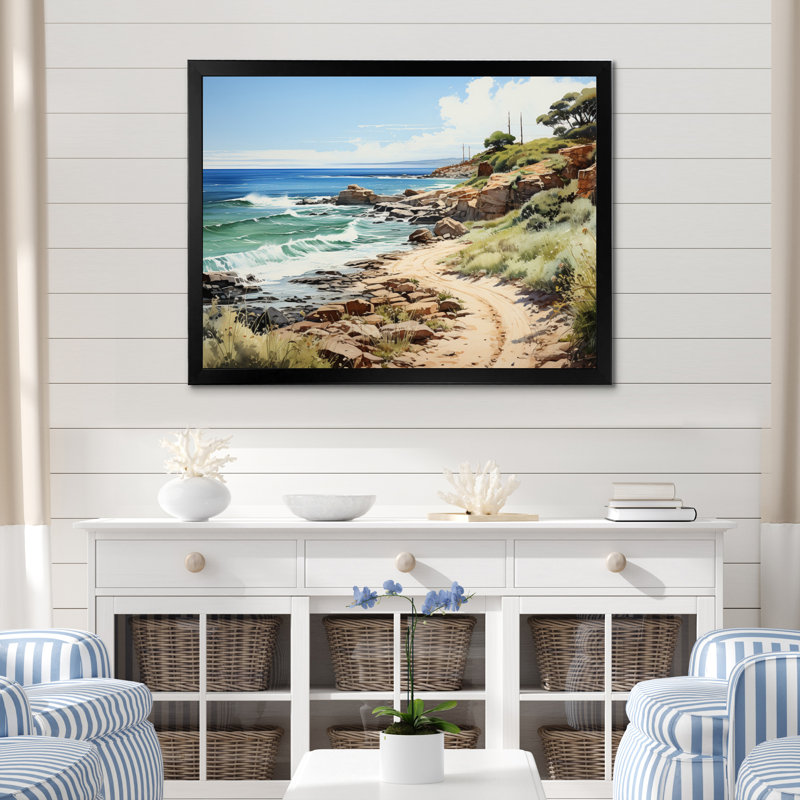 «Biddeford Rocky Beach Coastal Pathway», reproduction sur toile, H 24 po x l 32 po x P 1 po, Cadre simple noir