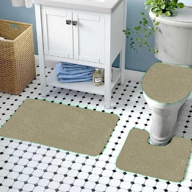 Gorete Polypropylene Non-Slip Bath Rug Set, Beige
