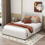 Wood Upholstered Platform Bed with Drawers, Trundle and Headboard