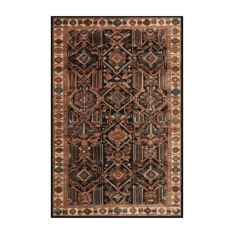 Tapis art déco brun lavable à la machine, Rectangulaire 3 pi x 5 pi
