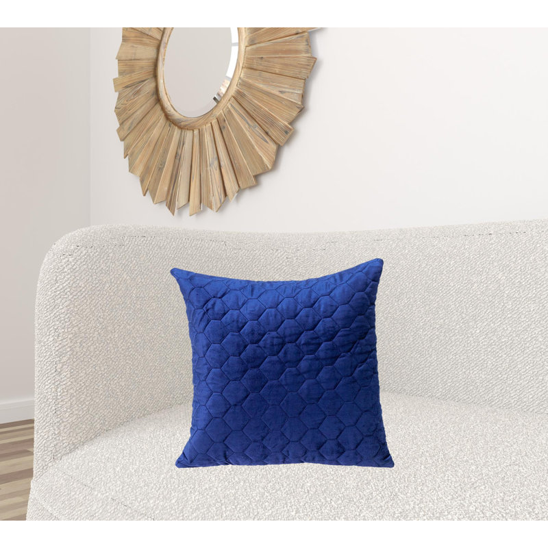 Cotton Blend Outdoor Throw Pillow, Blue Tufted Velvet Quilted