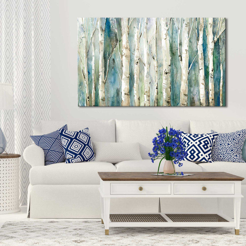Birch River Walk par Carol Robinson - Peinture, Toile tendue, H 18 po x l 30 po, Sans cadre