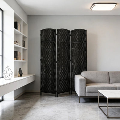 Paravent pliant haut avec motif artistique et sommet arqué, séparateur de pièce moderne pour appartements, cadre en bois de peuplier massif et corde en papier, rangement facile, cloison élégante pour grandes pièces ou création