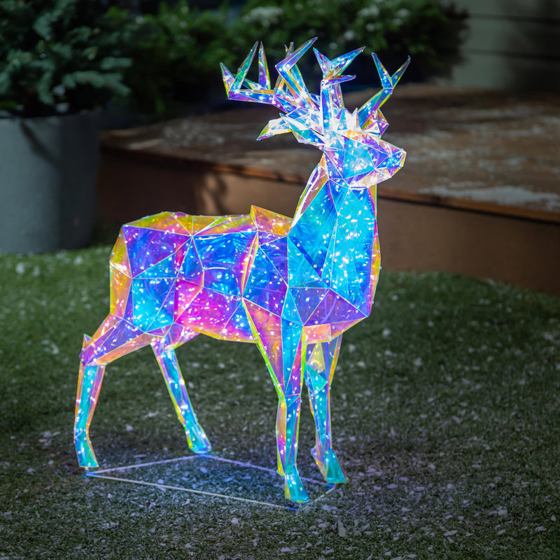 LED Iridescent Reindeer PVC Garden Statue, 28"H