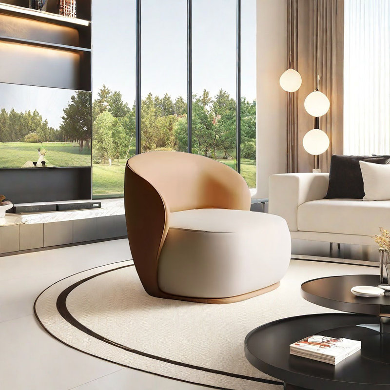 Canapé rond rond de luxe à lumière incurvée, Orange / blanc cassé