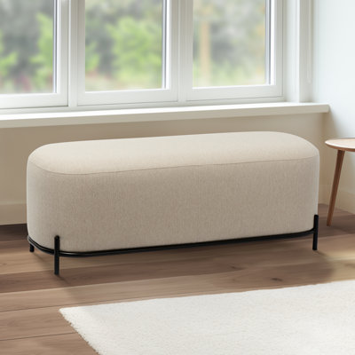  Glenorie 48" Cream Fabric Upholstered Bench With Metal Legs