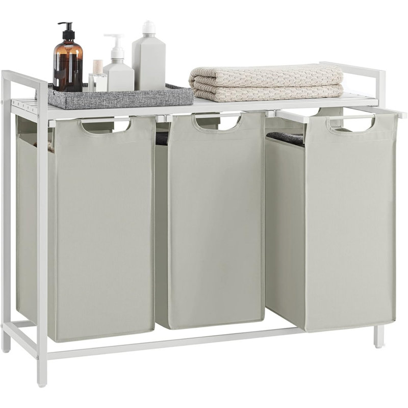 Bamboo Laundry Room Organiser, White/Cream