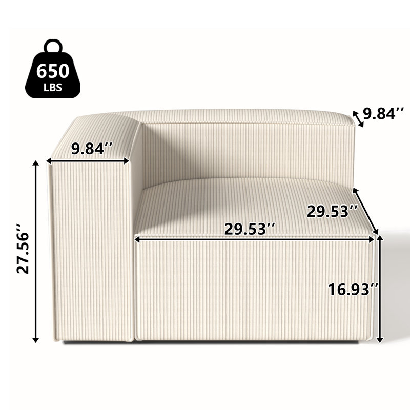 Hershberger-Canapé côté gauche-beige-1/5, Velours côtelé beige