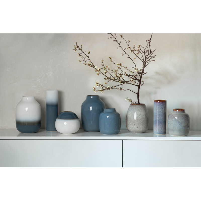 like. by Villeroy & Boch Lave Home Collection Cylinder Vase, 3 x 9.75 in, Earthenware, Reactive Glaze, Blue/White