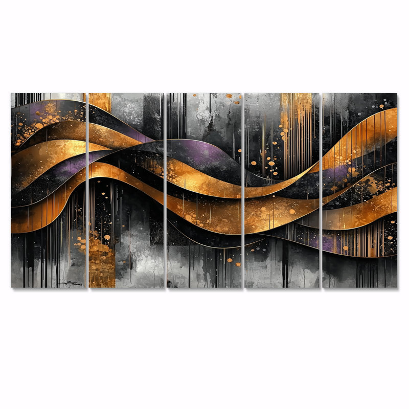 Nuseyba - Fractals Wall Art - ensemble d'art mural moderne, 5, H 32 po x l 80 po
