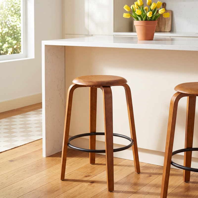 Eves Counter Stool with Solid Wood Frame, Walnut