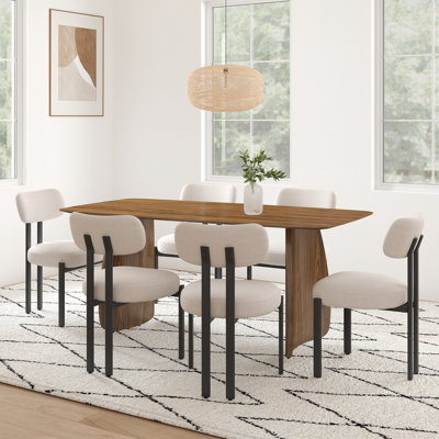 Modern Dining Table Set, 71’’Rectangular Double Pedestal Dining Table, Upholstered Seat Dining Chair With Metal Frame For Kitchen/Dining Room/Restaurant