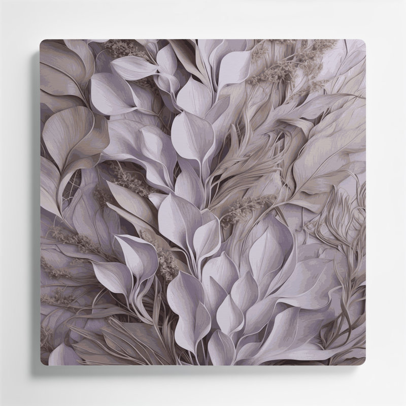 Abstrait floral 19, art mural gris en métal, H 12 po x l 12 po