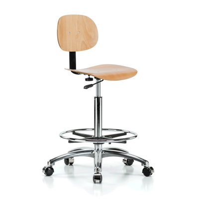 PERCH Chrome Hard Wood Height Adjustable Pneumatic Chair with Foot Ring | High Bench Height 22-32"