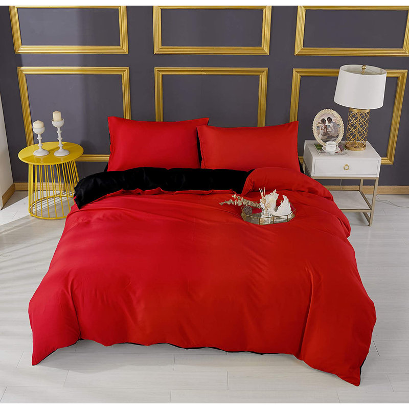 Microfibre Duvet Set, Double - 2 Standard Pillowcases, Red/Black