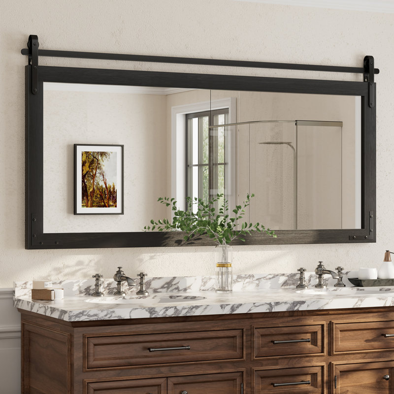 Miroir mural Amara Rustic Farmhouse, 72 po x 36 po; Horizontale, Noir