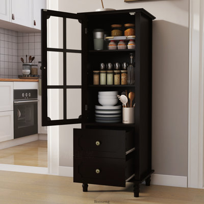 Buffet minimaliste vert menthe avec portes en verre et double tiroir