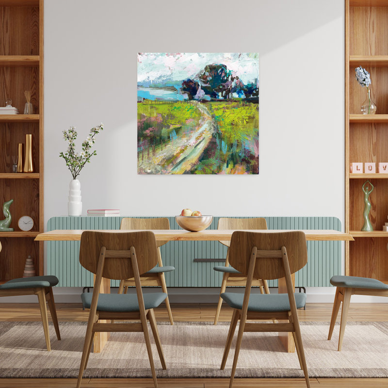 Art contemporain contemporain The Meadow V2 avec paysages verts, H 36 po x l 36 po