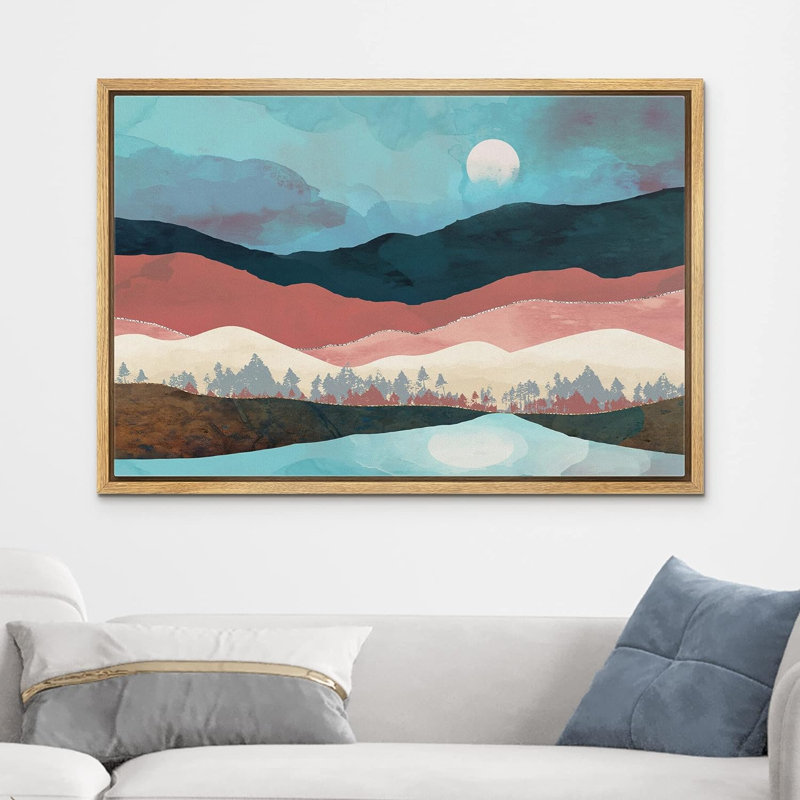 «Pastel Blue Rose Mountain Range Nature Modern Art Abstract Landscape Living Room Room Office on Canvas Print