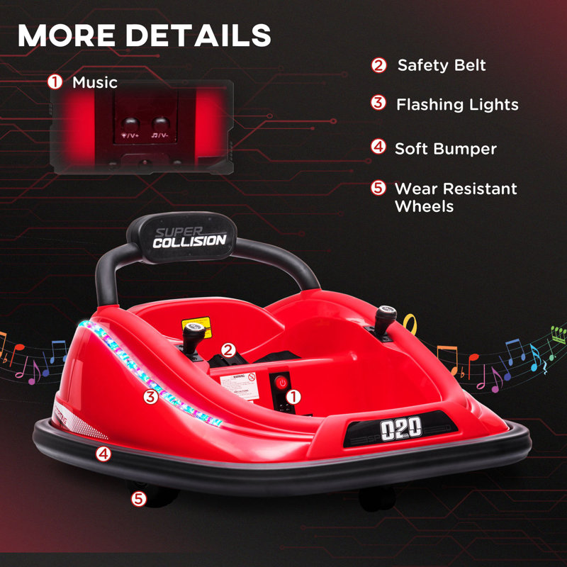 Red 12V Kids Electric Bumper Car with LED Lights