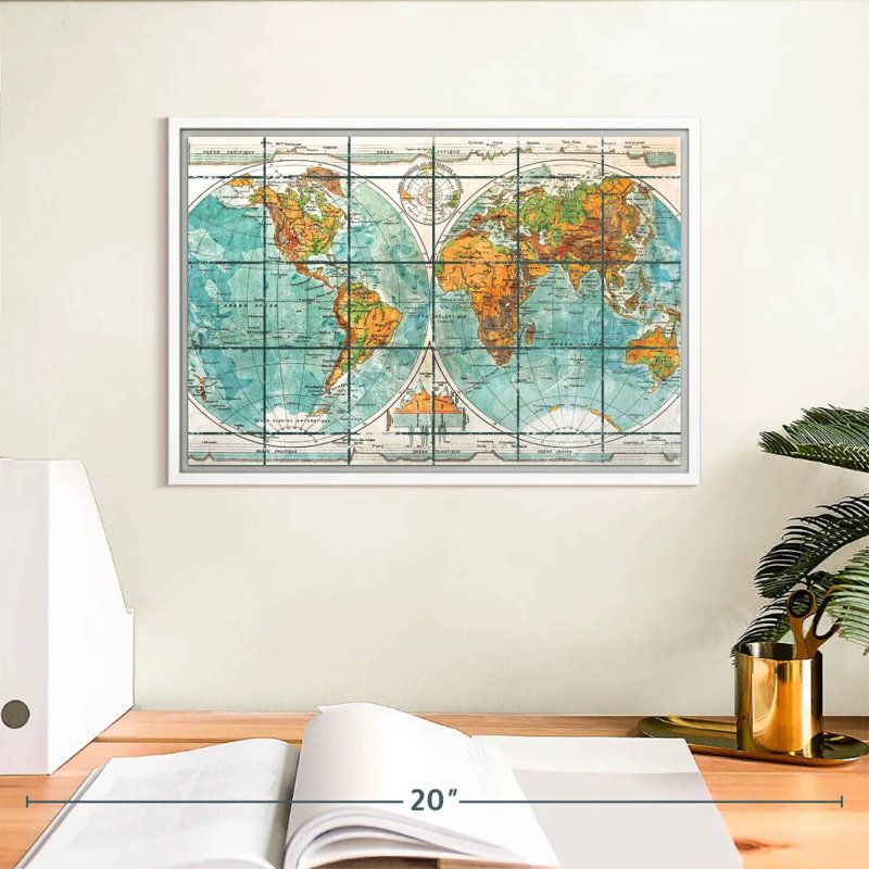 Globe terrestre, 13 po x 9 po, Cadre flottant blanc
