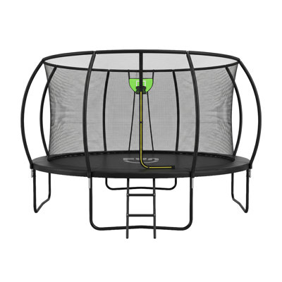 FUNSEEK 12FT Recreational Trampolines with Basket and Basketball Black