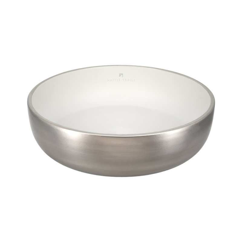 Bliss 16" Round Fireclay Vessel Bathroom Sink, Platinum/White