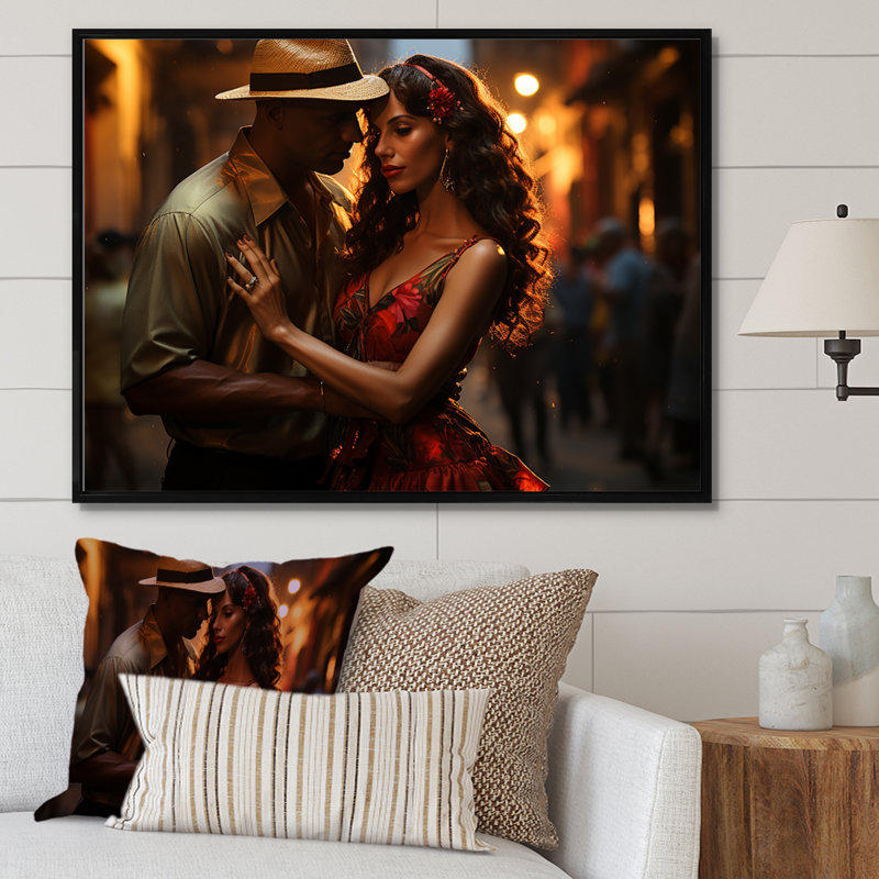 Salsa Dance in Havana - People, art mural sur toile, Cadre flottant noir, H 24 po x l 32 po