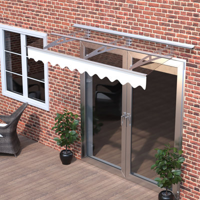 Auvent de 79 po de largeur x 34 po de profondeur - Support en polycarbonate solide et supports en aluminium pour fenêtre de porte de 79 po x 34 po avec pare-soleil Upf80 + antirouille pour mur de béton