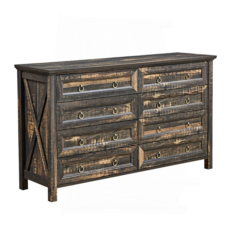 Farmhouse 8 Drawers Dresser Chests For Bedroom, Wood Rustic Wide Chset Of Drawers,Storage Dressers Organizer For Bedroom, Living Room,Hallway