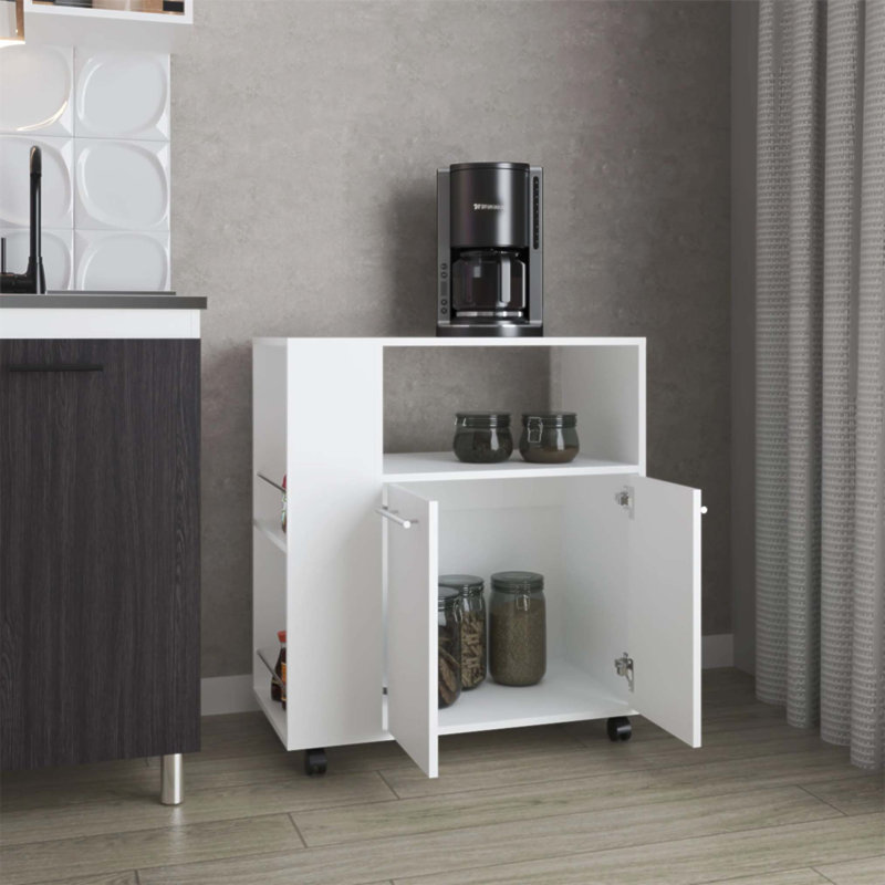 Kitchen Cart with Microwave Shelf and Open Storage, Perfect for Organizing and Maximizing Kitchen Space Efficiency., White