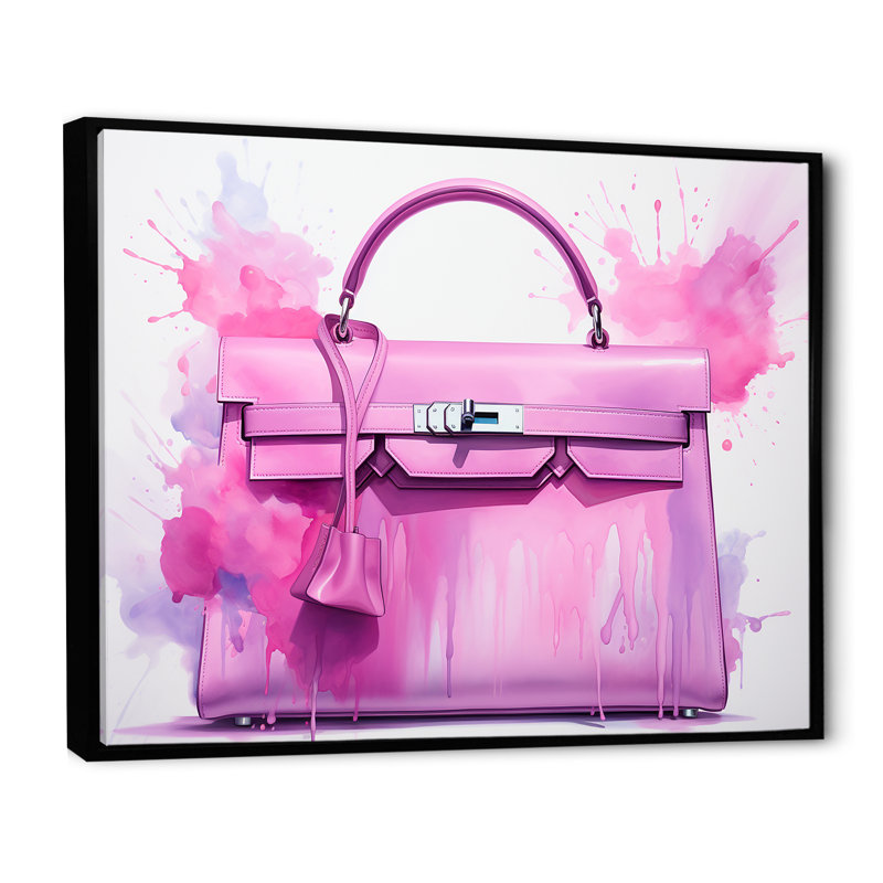 Sac à main rose «Elegance» - art mural, Cadre flottant noir, H 34 po x l 44 po x P 1,5 po