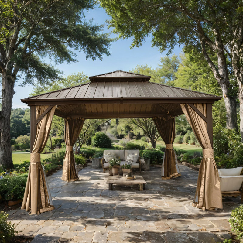 Aluminum Patio Hardtop Gazebo, 120.12" H x 144" W x 144" D, Brown