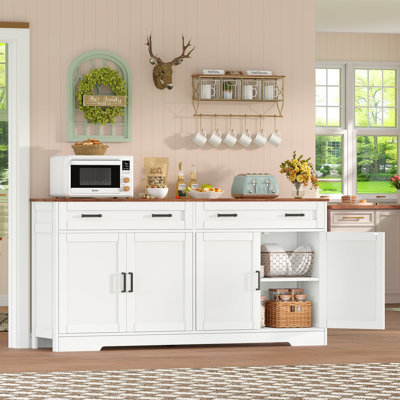 Buffet Cabinet With Storage And Drawers, Large Sideboard Buffet Cabinet With Adjustable Shelves And Doors, Modern Farmhouse Coffee Bar For Kitchen, Di by Winston Porter