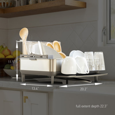 simplehuman Kitchen Dish Drying Rack with Swivel Spout, Fingerprint-Proof Stainless Steel Frame