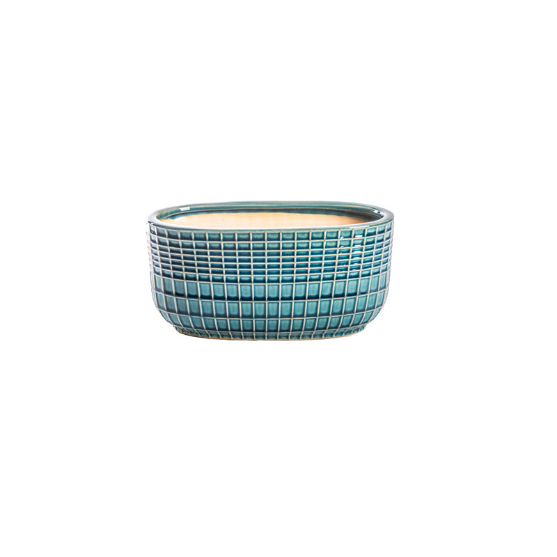 Ceramic Low Oval Pot Gloss Finish Teal