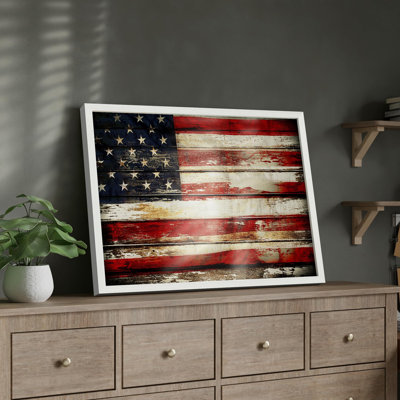 Drapeau américain grunge avec détails bruns, nature, illustration moderne, petit décor, œuvre d'art moderne