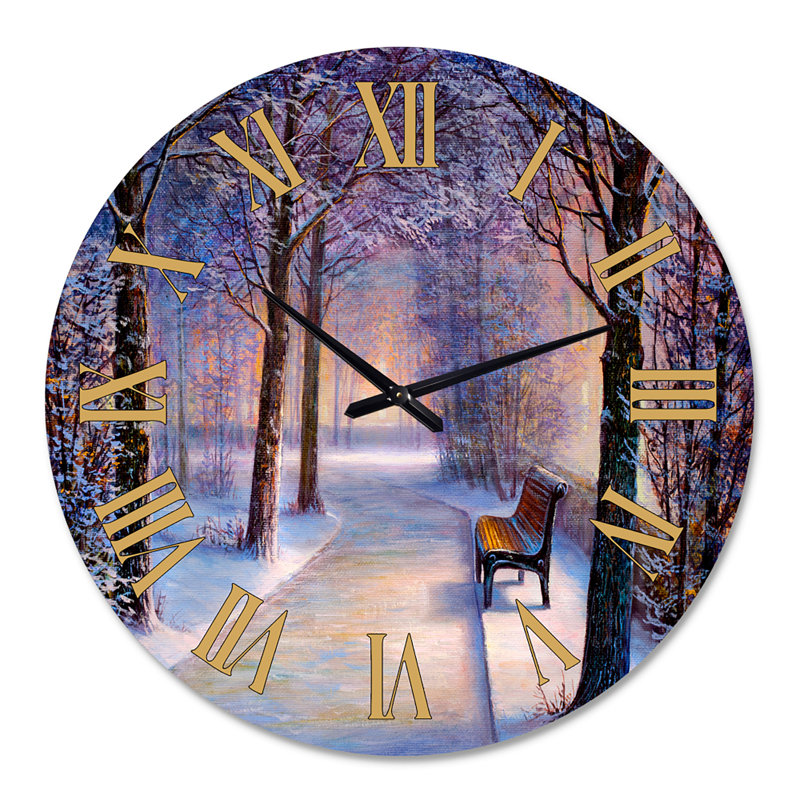 Banc dans le parc pendant l'hiver Afternon Glow - horloge murale de ferme, Surdimensionné