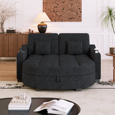 Canapé-lit convertible de 60 po avec repose-pieds avec rangement, canapé-lit en chenille avec port de chargement USB et plateau latéral, canapé modulaire moderne pour le salon, les appartements et les petits espaces