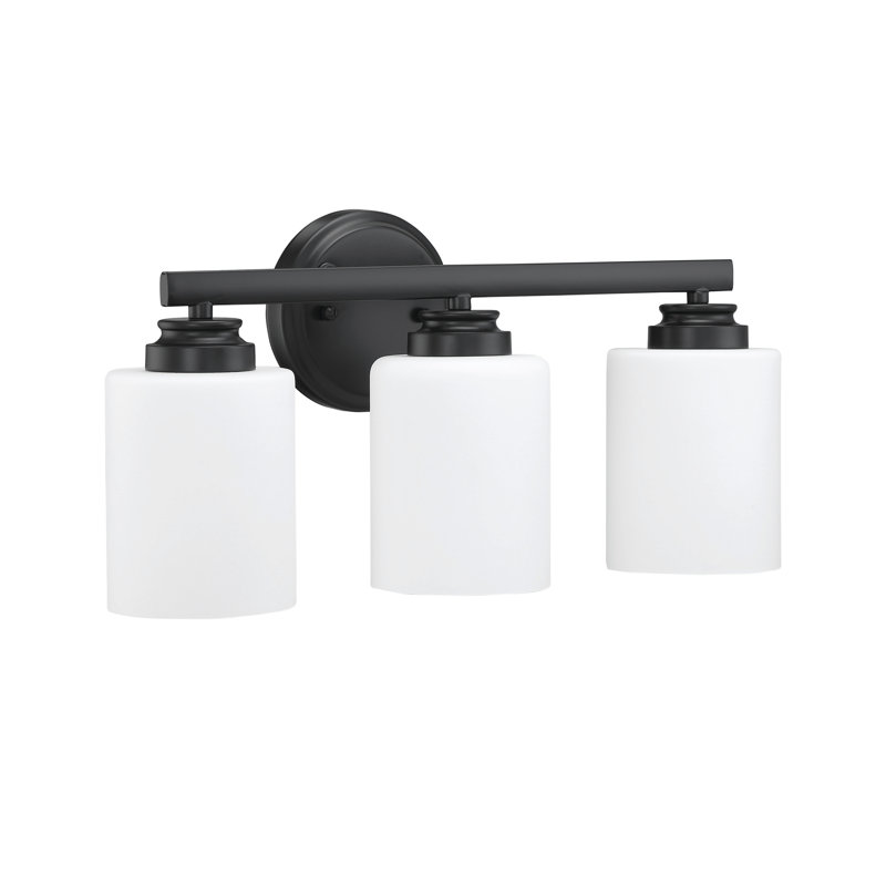 3 - Light Dimmable Vanity Light, White Frosted, Flat Black