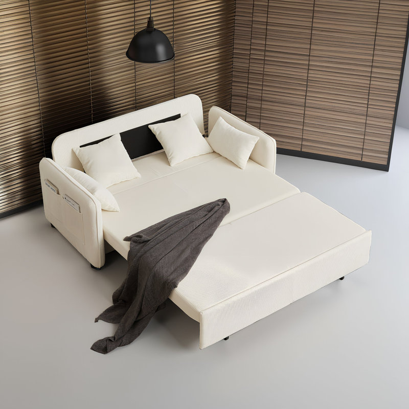 Canapé-lit convertible 3 en 1 de 66 po avec 4 coussins et un lit gigogne, capacité de 600 lb, Beige