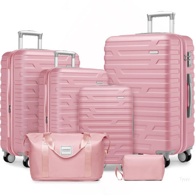 Luggage Sets 6 Piece With Duffel Bags, Hardside Expandable Suitcases With Spinner Wheels TSA Lock, Pink