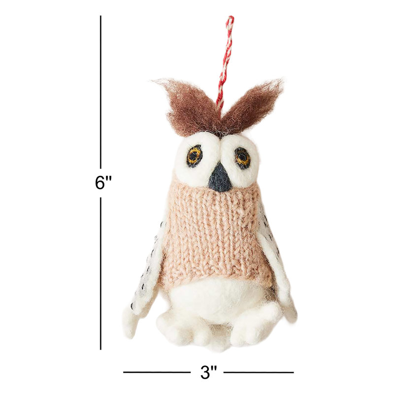 Felted Festive 6'' Handmade 100% Wool Animals Shatterproof Hanging Figurine Ornament