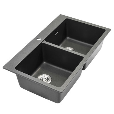 Belfry Kitchen Diedre 490mm W Double Bowl Quartz Undermount Kitchen Sink