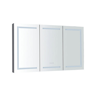 Armoire à pharmacie 60 po x 36 po à DEL avec miroir, douilles et tablettes en verre réglables, à intensité variable, anti-buée