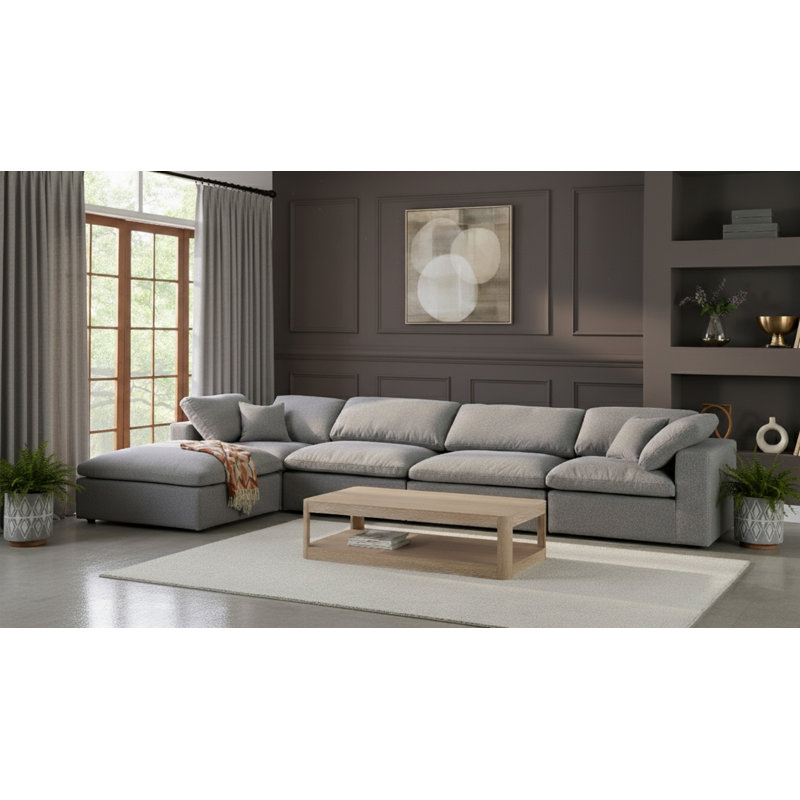 Canapé modulaire réversible avec repose-pieds Burrows, Tissu gris texturé en lin